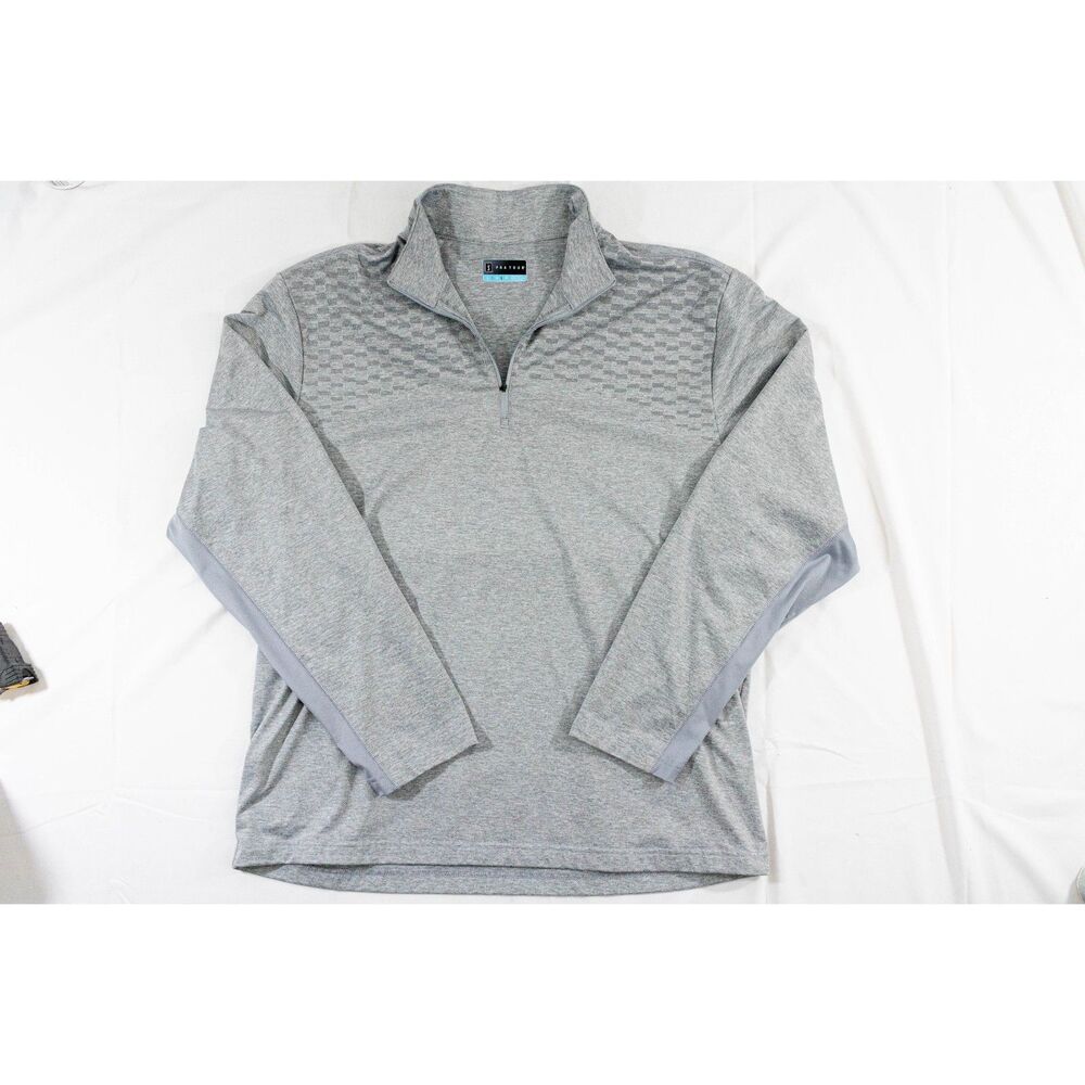 PGA TOUR Mens Large Gray Quarter Zip Pullover Golf Performance Long Sleeve